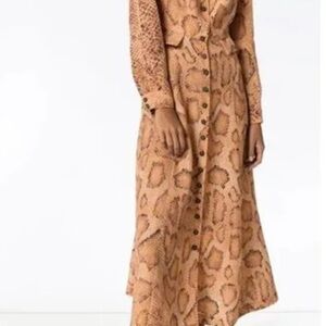 Elegant Brown Snake Print Long Sleeve Dress